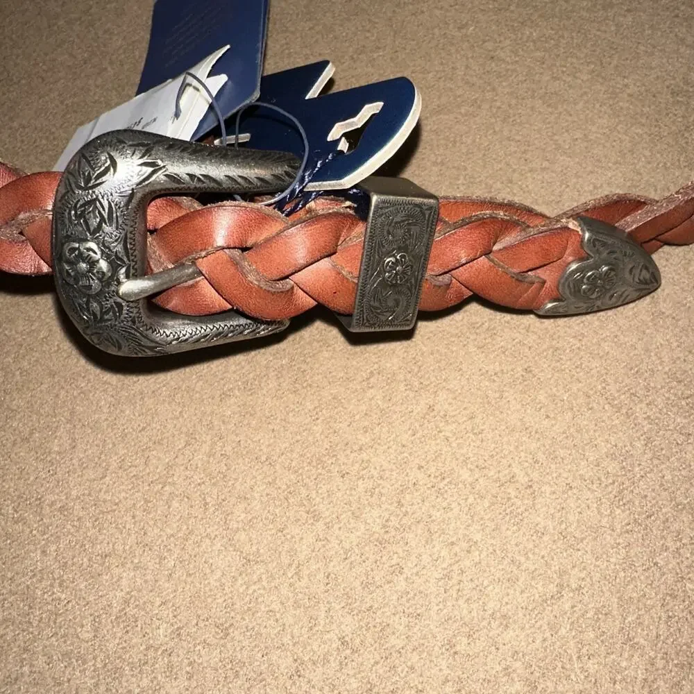 Polo Ralph Lauren women’s Medium braided Leather 20mm double-buckle belt Brown